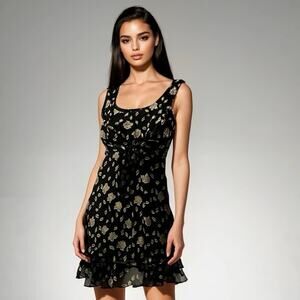 VTG RAMPAGE 90s Y2K Babydoll Dress burnout Whimsigoth Grunge Black Floral 6/8